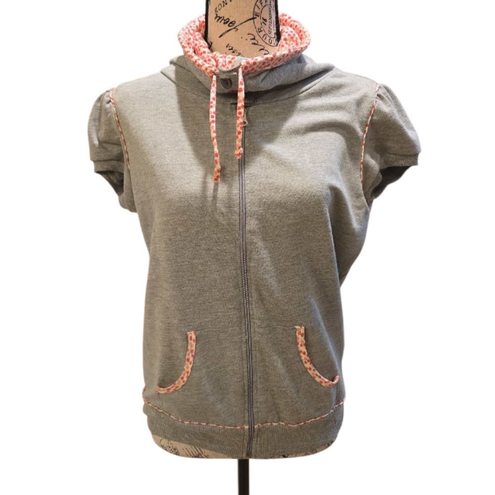 Vintage Gray and Pink Puff Sleeve Cap Sweatshirt - Picture 1 of 8